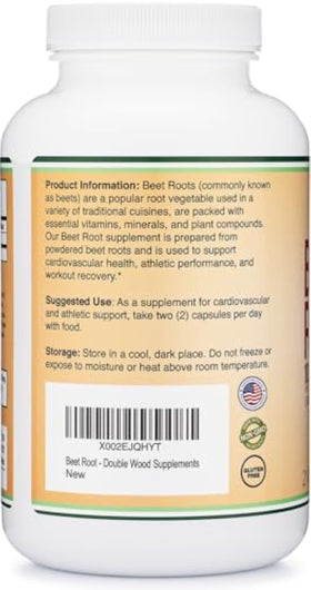 Flacon de Betterave 1 000 mg Double Wood Supplements sur une table en bois