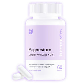Flacon de Bettervits Complex de Magnésium Glycinate 225mg avec Zinc et D3