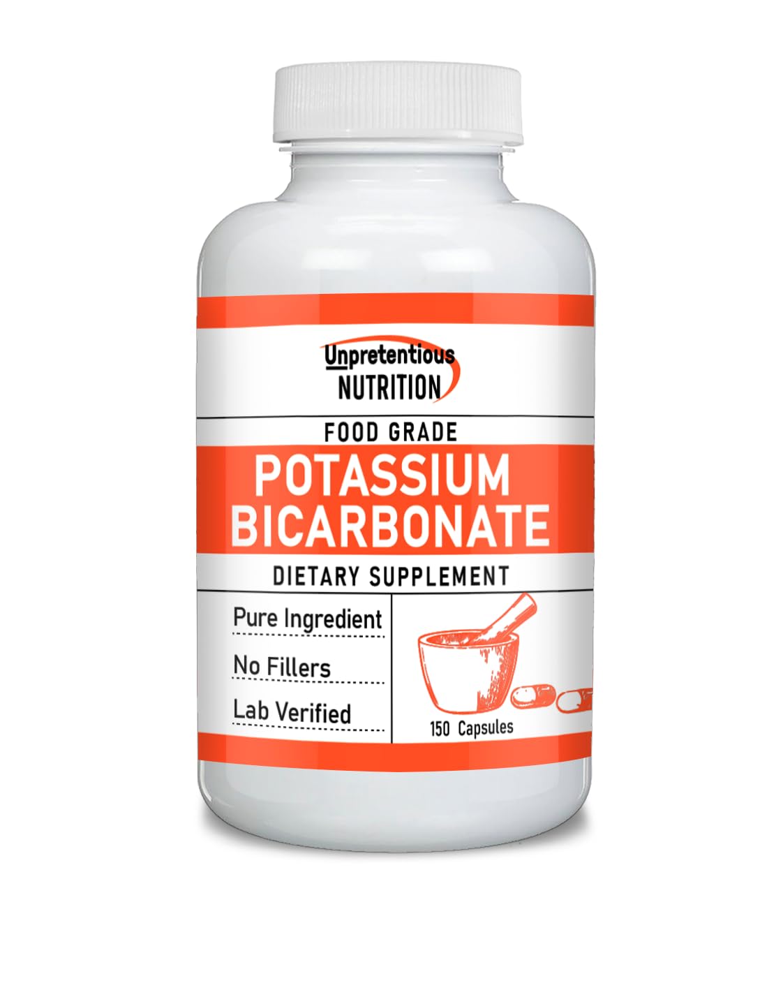 Flacon de bicarbonate de potassium Unpretentious 150 capsules vue de face