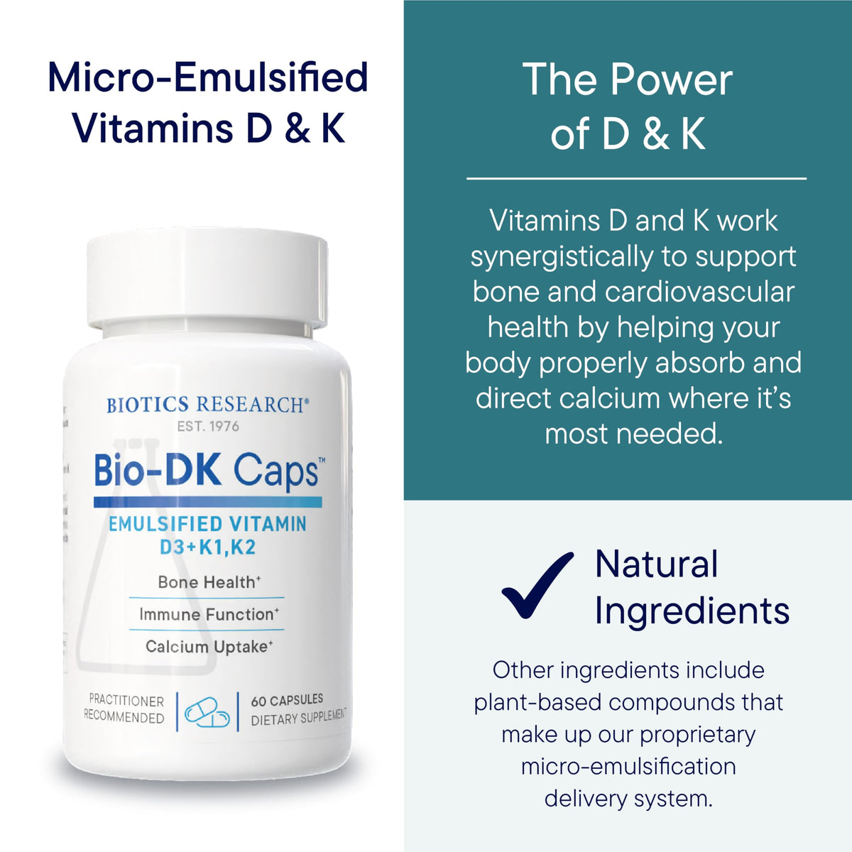 Flacon de Bio-DK Caps™ ouvert montrant les capsules à l'intérieur