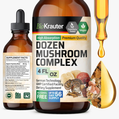 Flacon de BIO KRAUTER Complément Alimentaire Champignons 12 en 1 4 Fl.Oz