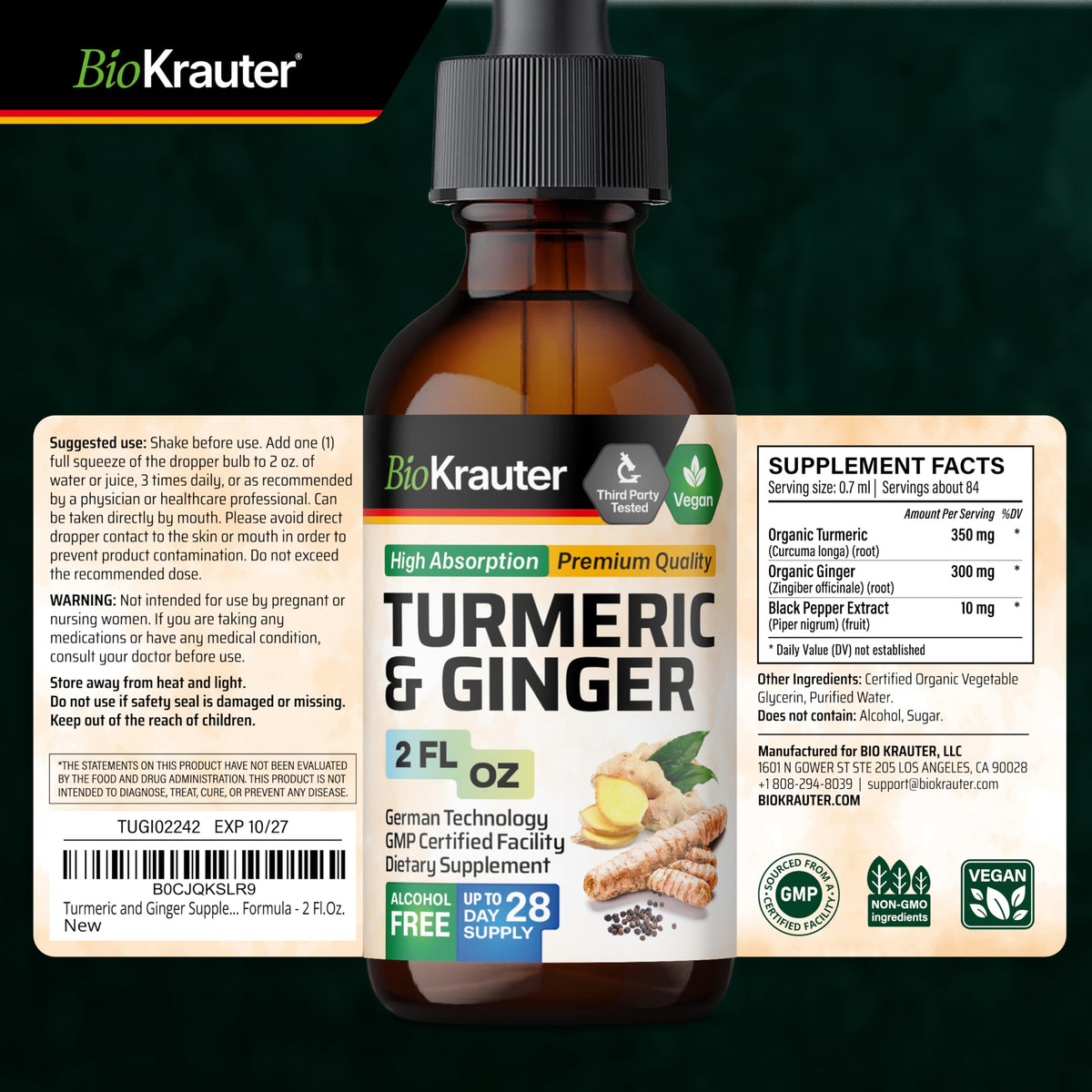 Flacon de BIO KRAUTER Curcuma et Gingembre en utilisation