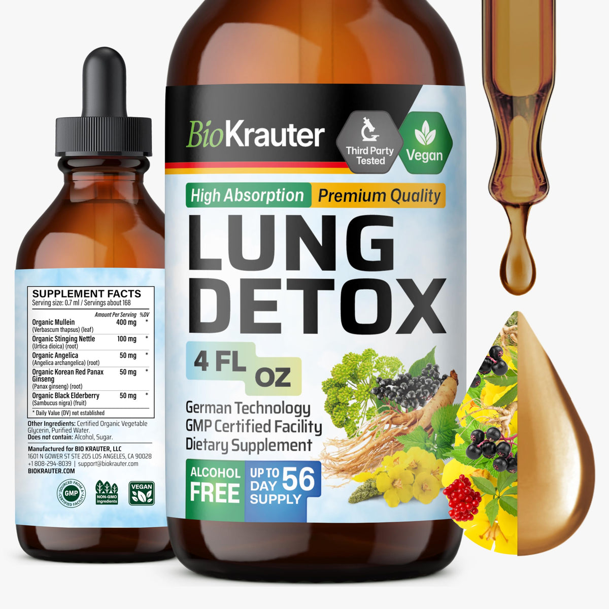 Flacon de BIO KRAUTER Détox Pulmonaire 5-en-1 120 ml vue avant