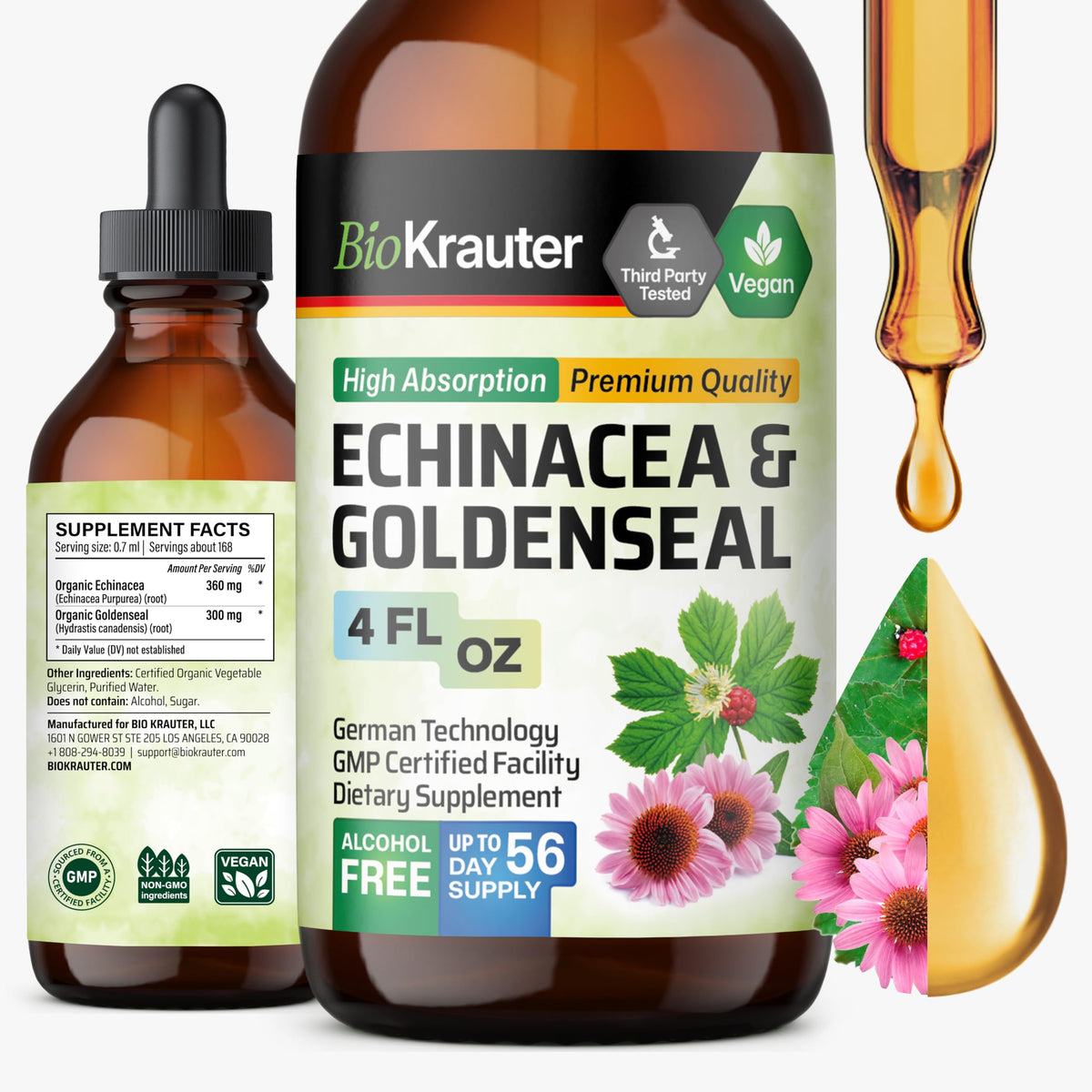 Flacon de BIO KRAUTER Echinacea Goldenseal 4 fl oz vue de face