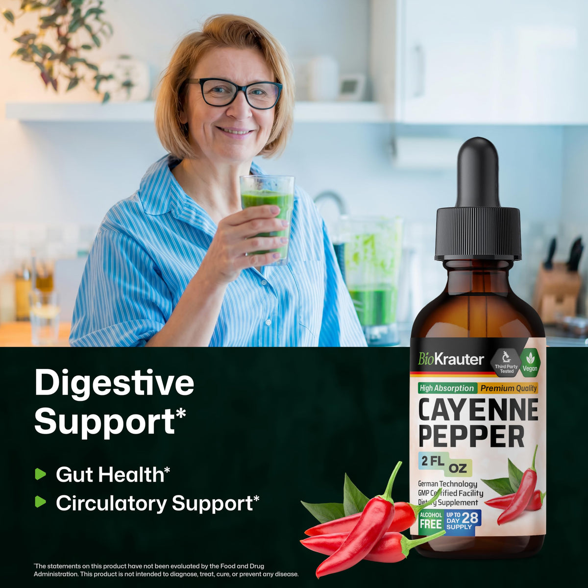 Flacon de BIO KRAUTER Extrait de Poivre de Cayenne 2 fl oz, vue de côté