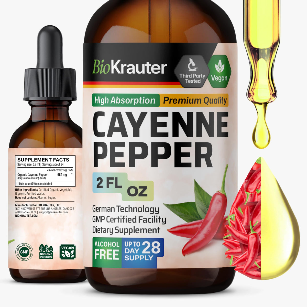 Flacon de BIO KRAUTER Extrait de Poivre de Cayenne 2 fl oz, vue de face