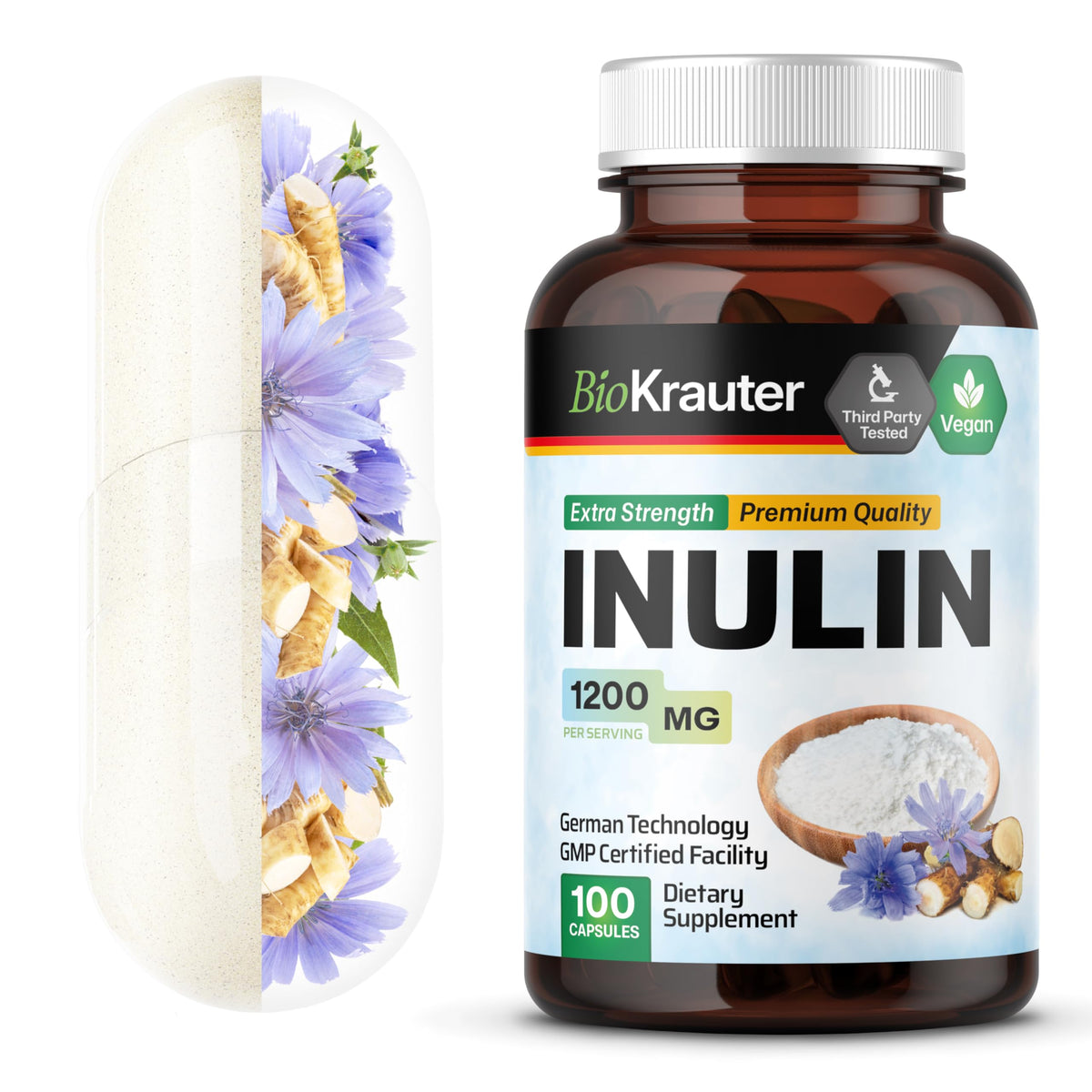 Flacon de BIO KRAUTER Poudre d'Inuline 100 capsules