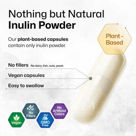 Flacon de BIO KRAUTER Poudre d'Inuline ouvert avec capsules