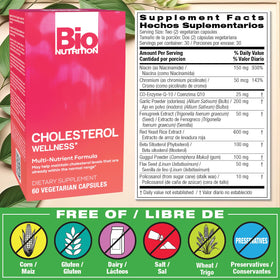 Flacon de Bio Nutrition Cholesterol Wellness 60 capsules avec étiquette visible