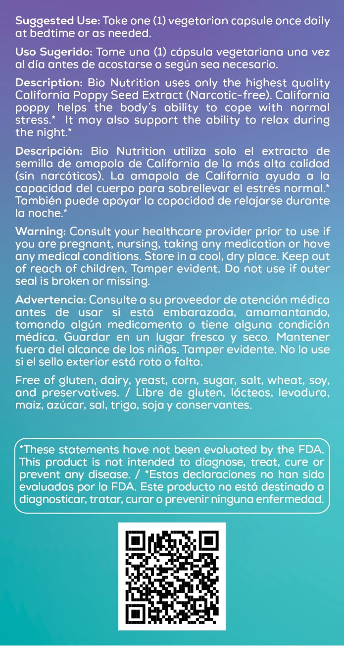 Flacon de Bio Nutrition Poppy Californien sur fond blanc