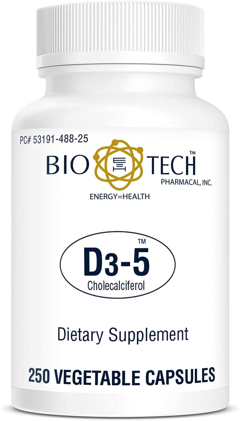 Flacon de Bio-Tech Pharmacal D3-5 5000 IU avec 250 gélules