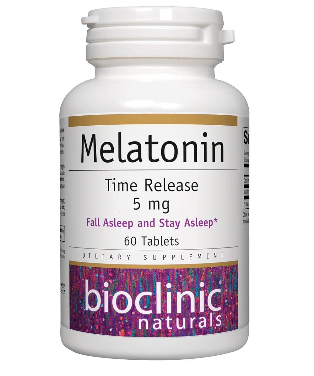 Flacon de Bioclinic Naturals Mélatonine 5 mg 60 comprimés vue de face