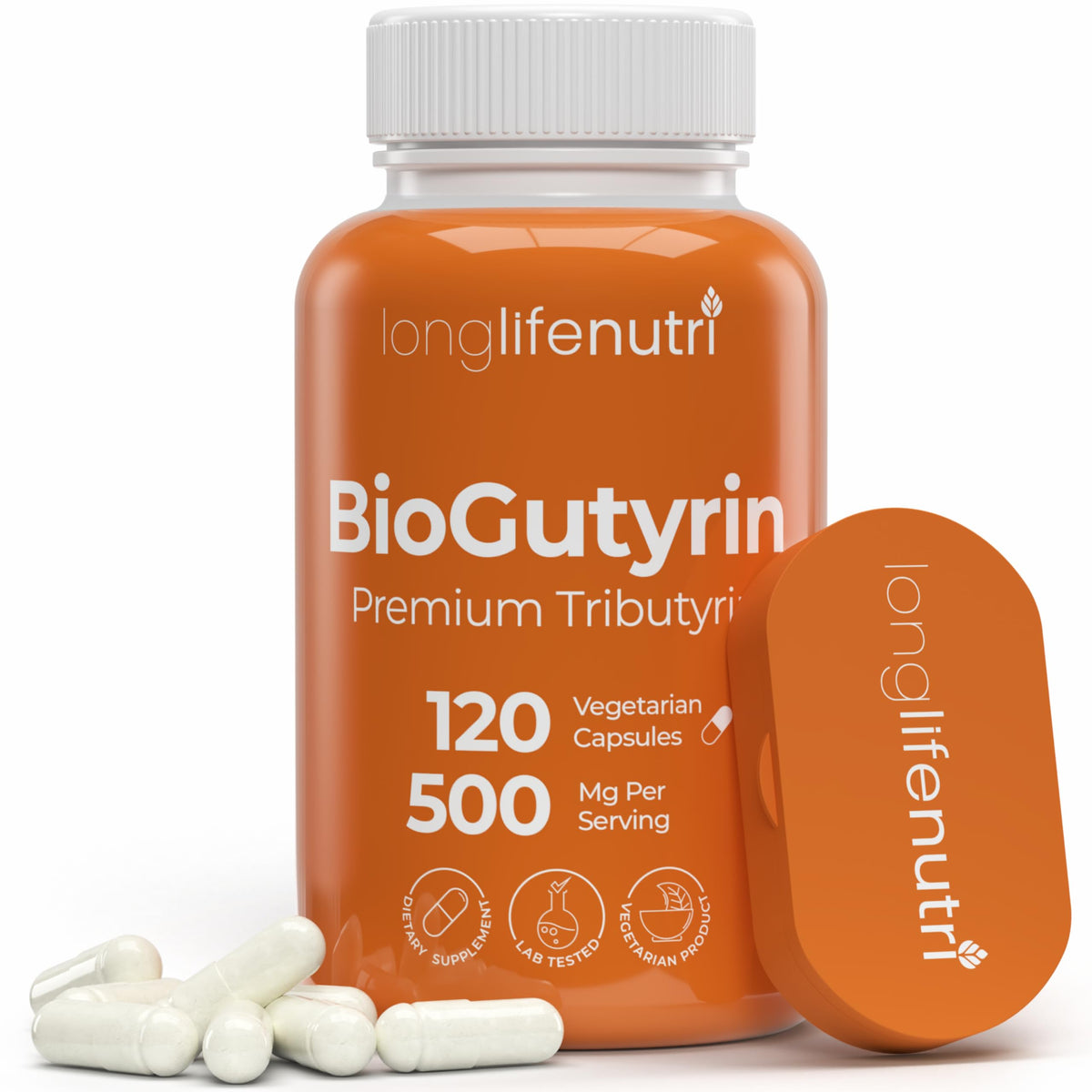 Flacon de BioGutyrin LongLifeNutri 500mg 120 capsules végétariennes