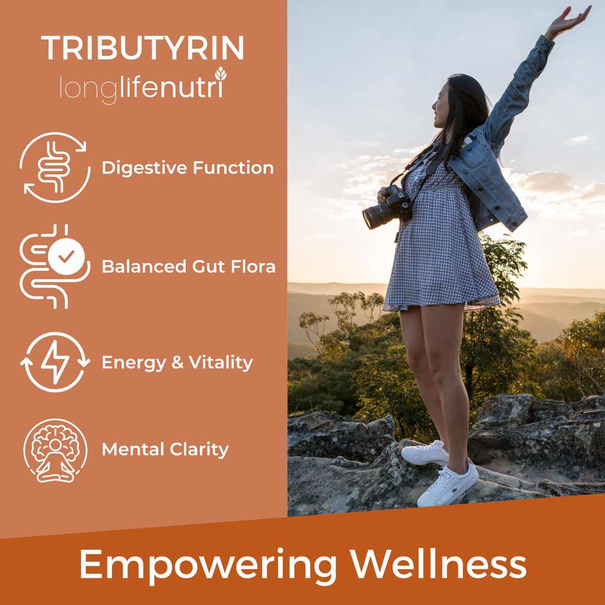 Flacon de BioGutyrin LongLifeNutri ouvert avec capsules visibles