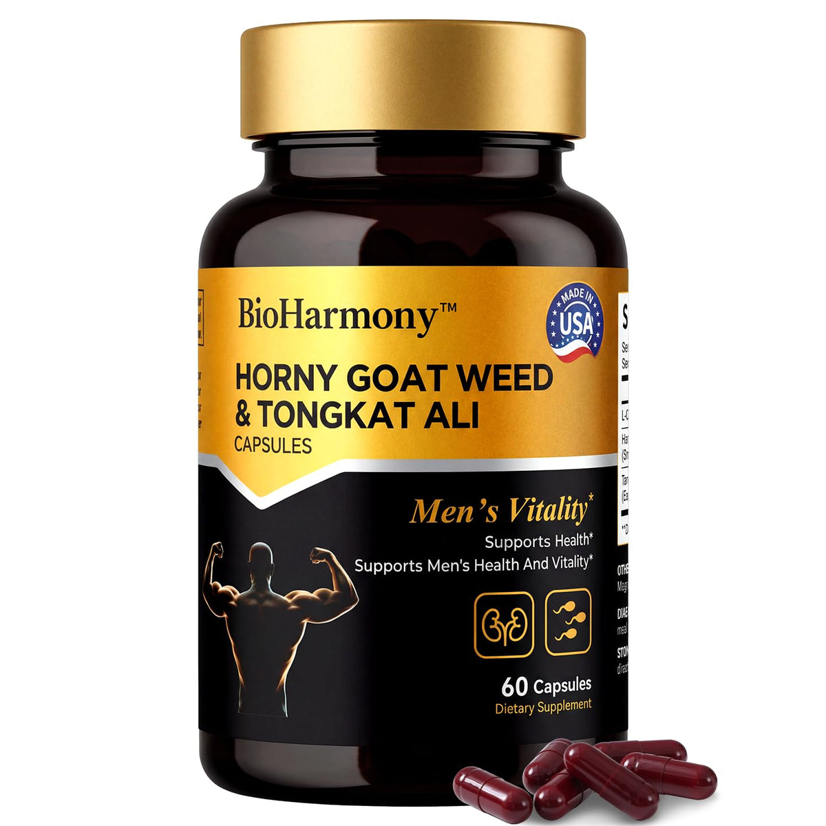 Flacon de BioHarmony Hornygoatweed 60 capsules vue de face