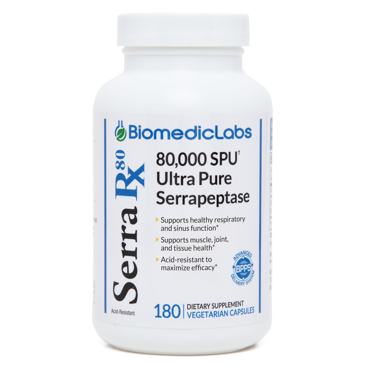 Flacon de Biomedic Labs RX Serra-RX 80,000 SU Serrapeptase 180 capsules