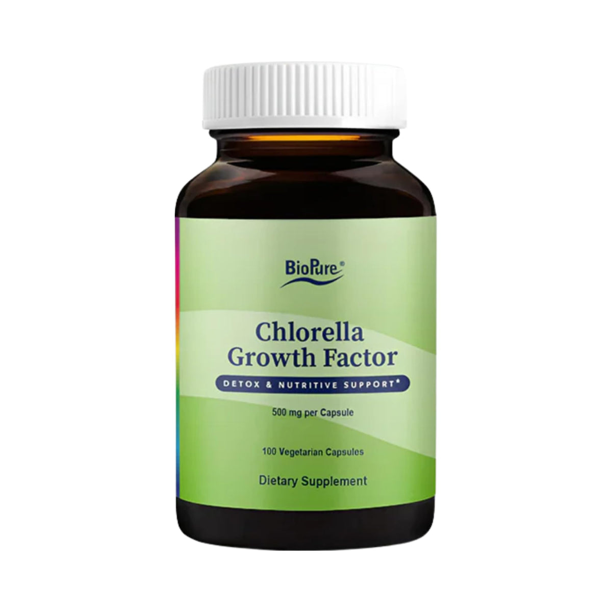 Flacon de BioPure Chlorella Growth Factor 100g avec capsules végétariennes