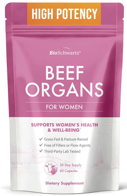 Flacon de BioSchwartz Complément Alimentaire à Base d'Organes de Bœuf pour Femmes - 60 Capsules