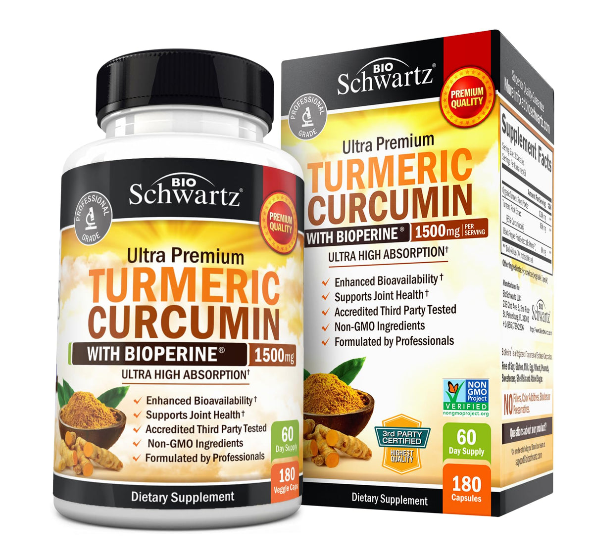 Flacon de BioSchwartz Curcuma Curcumin 1500mg 180 capsules