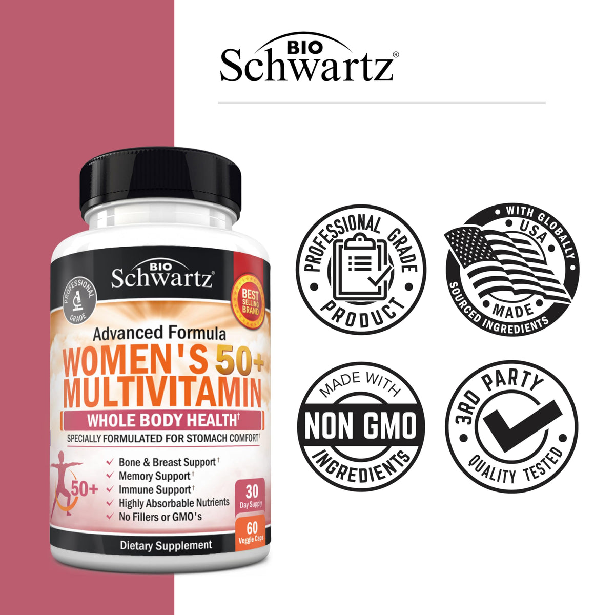 Flacon de BioSchwartz Multivitamines avec un fond naturel