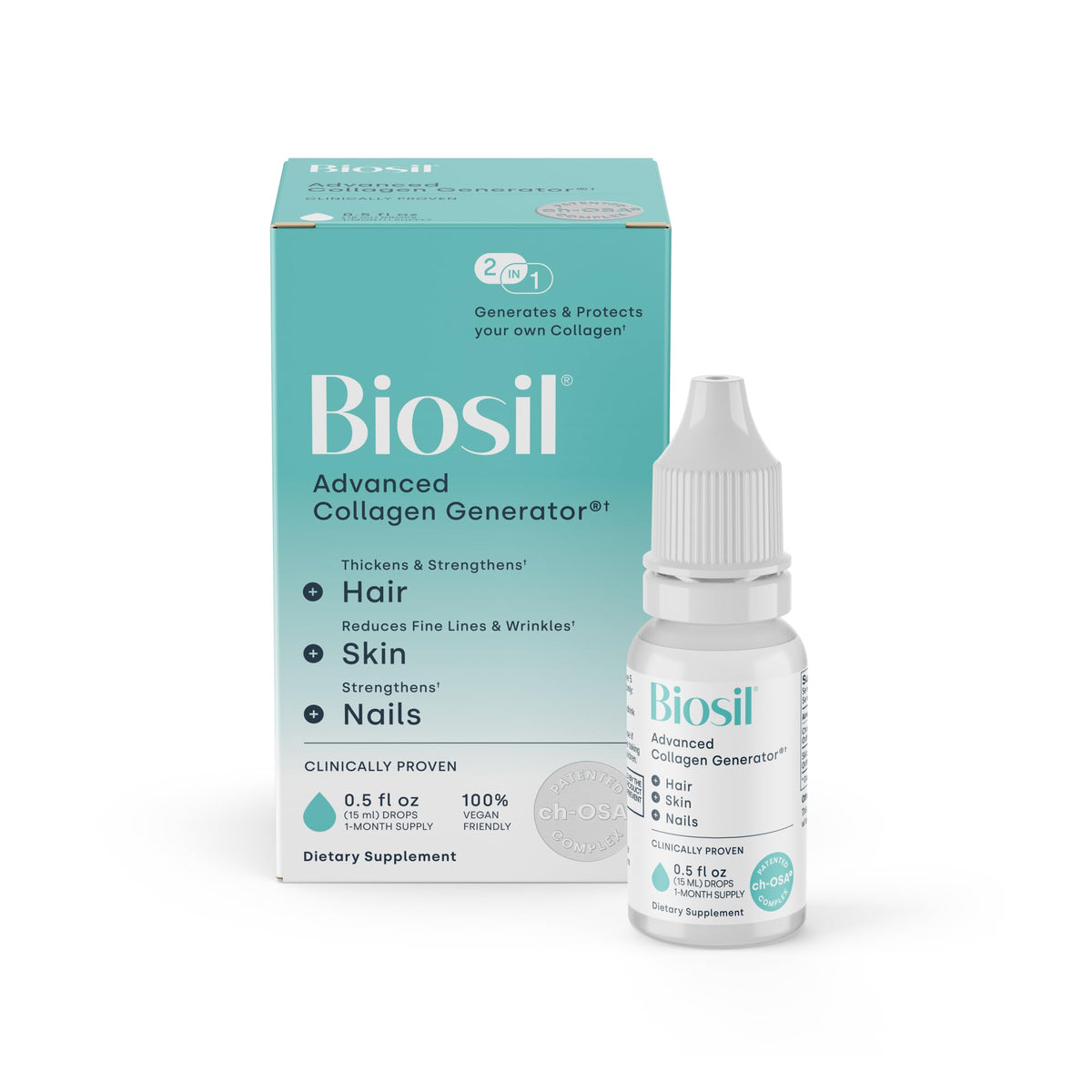 Flacon de Biosil Complément Alimentaire Collagène 0,5 fl oz avec gouttes