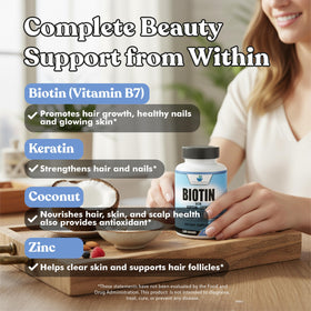 Flacon de Biotine 20 000 mcg sur une table