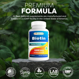 Flacon de Biotine Best Naturals ouvert avec comprimés visibles