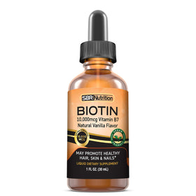 Flacon de biotine liquide SBR Nutrition 10000mcg 60 doses vue de face