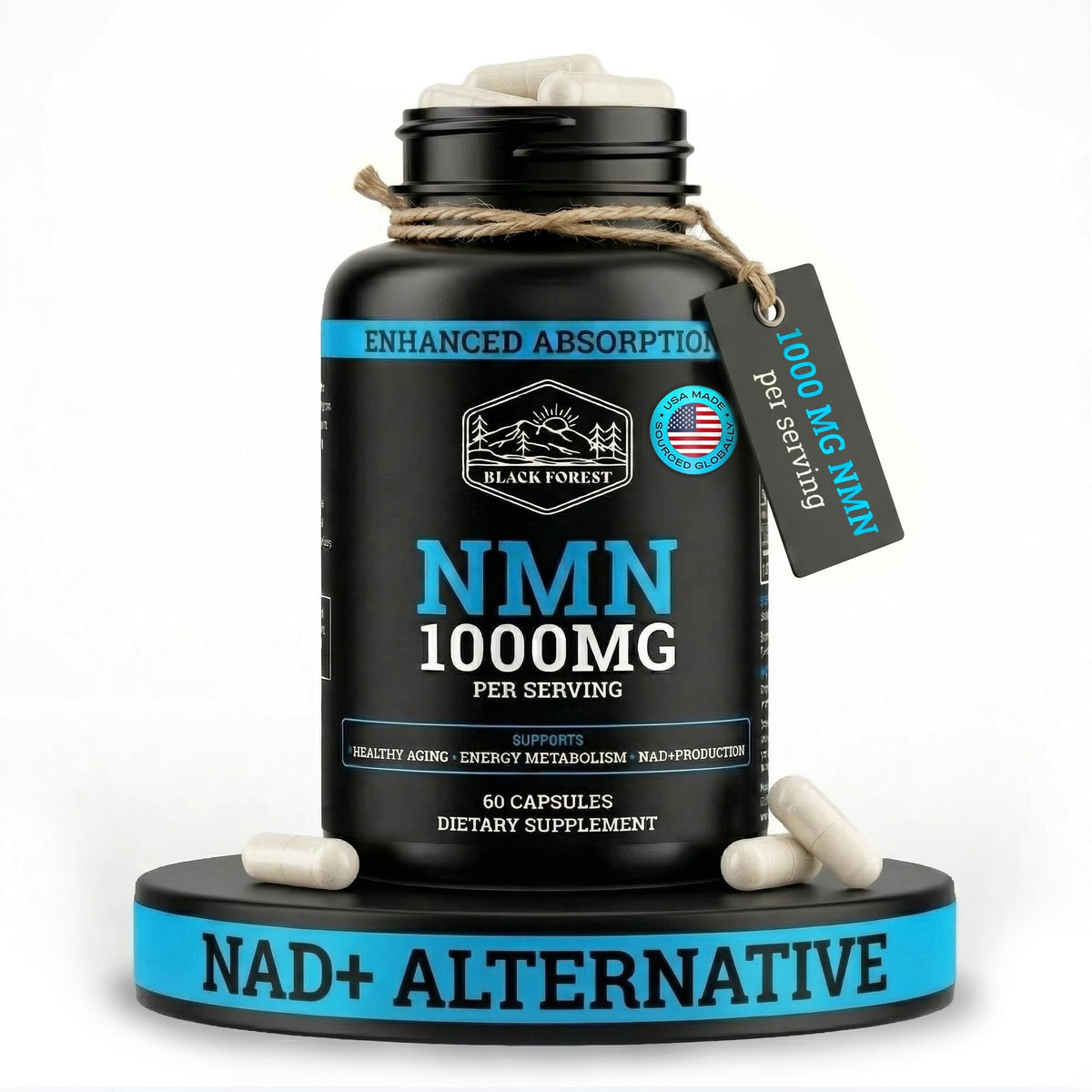 Flacon de Black Forest NMN 1000mg avec 60 capsules