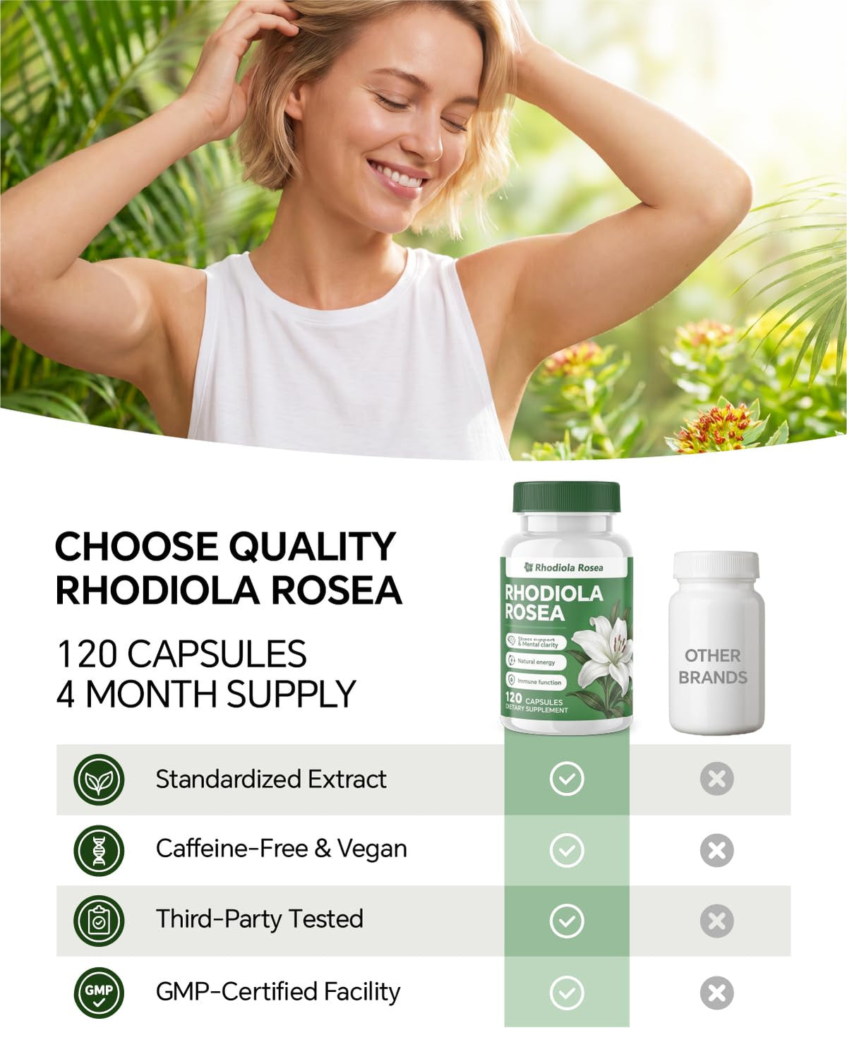 Flacon de Blavenique Rhodiola Rosea ouvert montrant les capsules