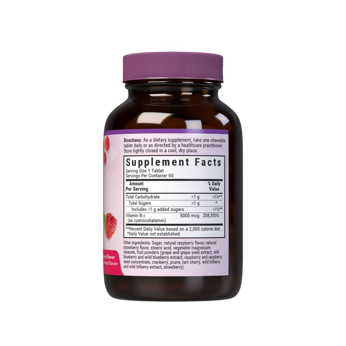 Flacon de BlueBonnet B12 5000 mcg avec 60 comprimés à mâcher