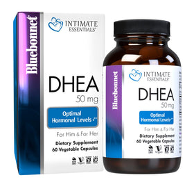 Flacon de BlueBonnet DHEA 50 mg 60 capsules végétales vue de face