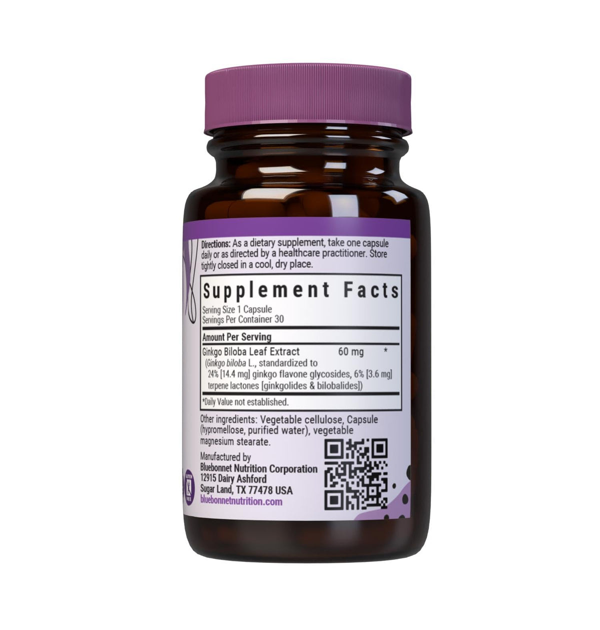 Flacon de BlueBonnet Extrait de Ginkgo Biloba avec étiquette détaillée