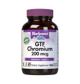 Flacon de BlueBonnet GTF Chrome 200 mcg avec 100 capsules végétales