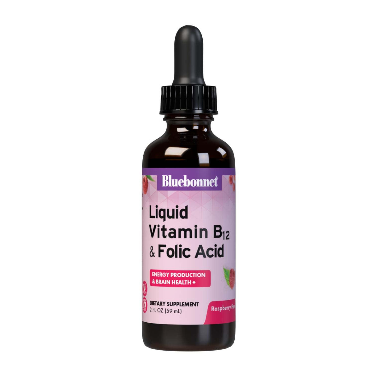 Flacon de BlueBonnet Liquide B12 et Acide Folique 2 fl oz vue avant