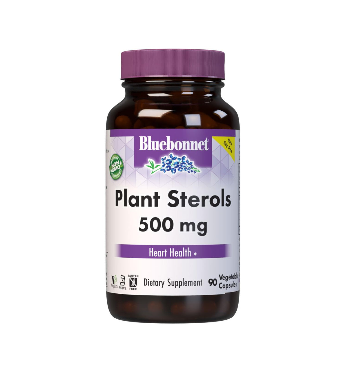 Flacon de BlueBonnet Stérols Végétaux 500mg vue de face avec capsules visibles