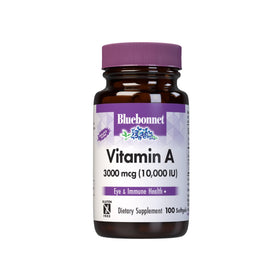 Flacon de BlueBonnet Vitamine A 10 000 UI 100 gélules