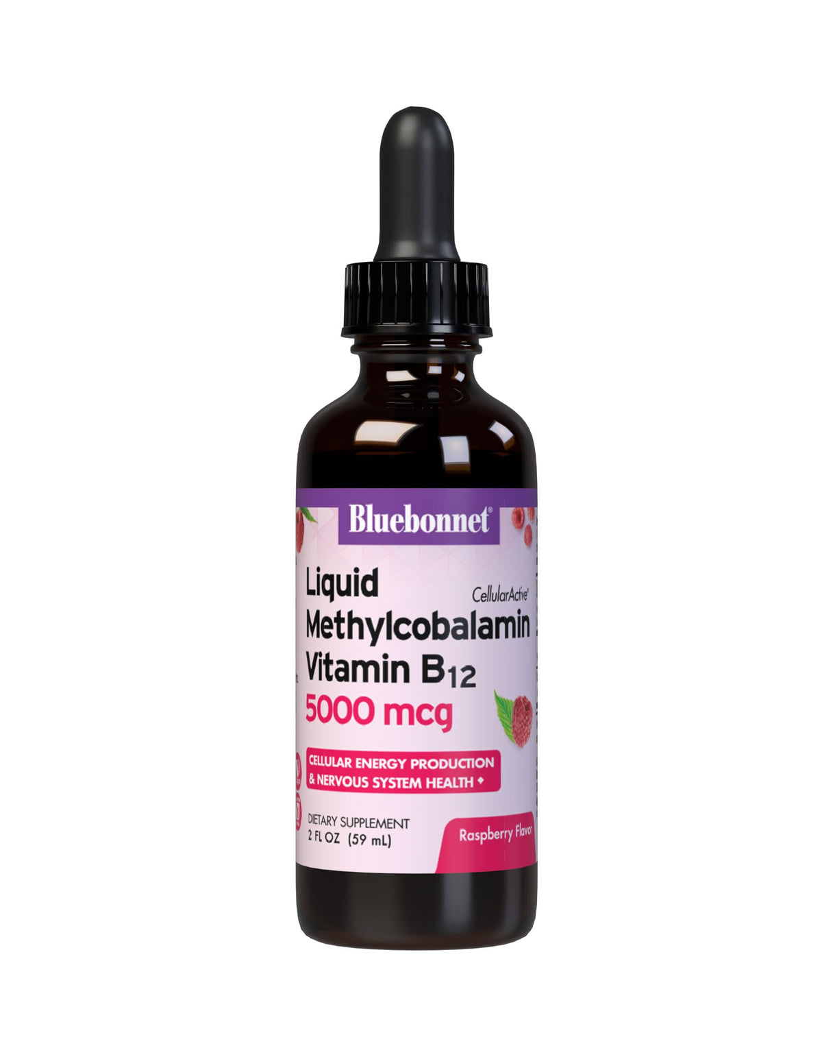 Flacon de BlueBonnet Vitamine B12 Liquide 5000 mcg Framboise