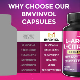 Flacon de BMVINVOL L-Arginine avec étiquette visible