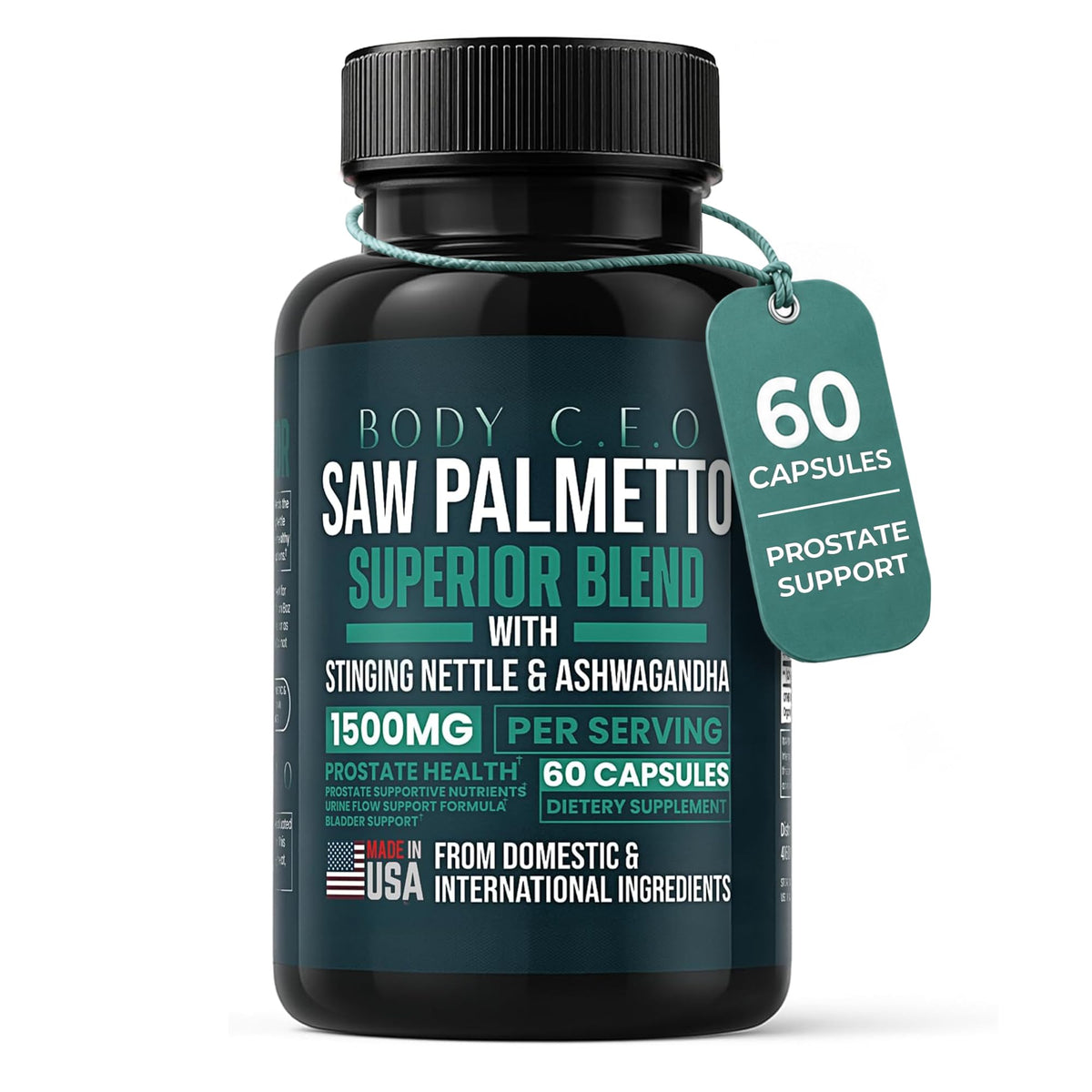 Flacon de BODY C.E.O. Saw Palmetto 1500mg 60 capsules vue avant