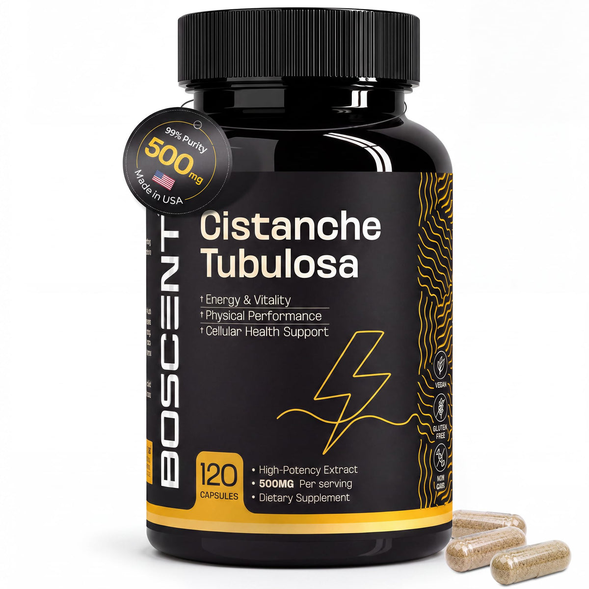 Flacon de BOSCENT Extrait de Cistanche Tubulosa 500mg avec 120 capsules