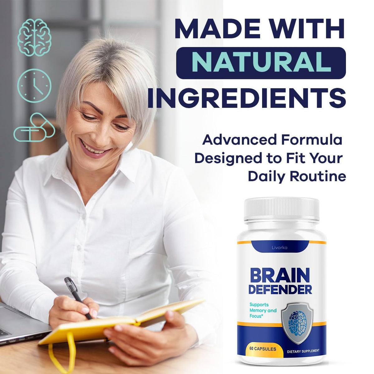 Flacon de Brain Defender avec étiquette visible