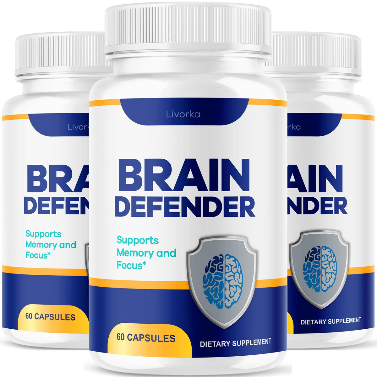 Flacon de Brain Defender, complément alimentaire de 180 capsules, vue avant