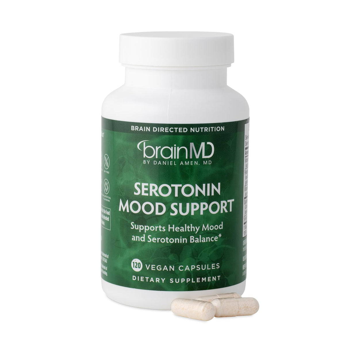Flacon de BrainMD Complément Alimentaire Soutien de l'Humeur 120 Capsules vue de face