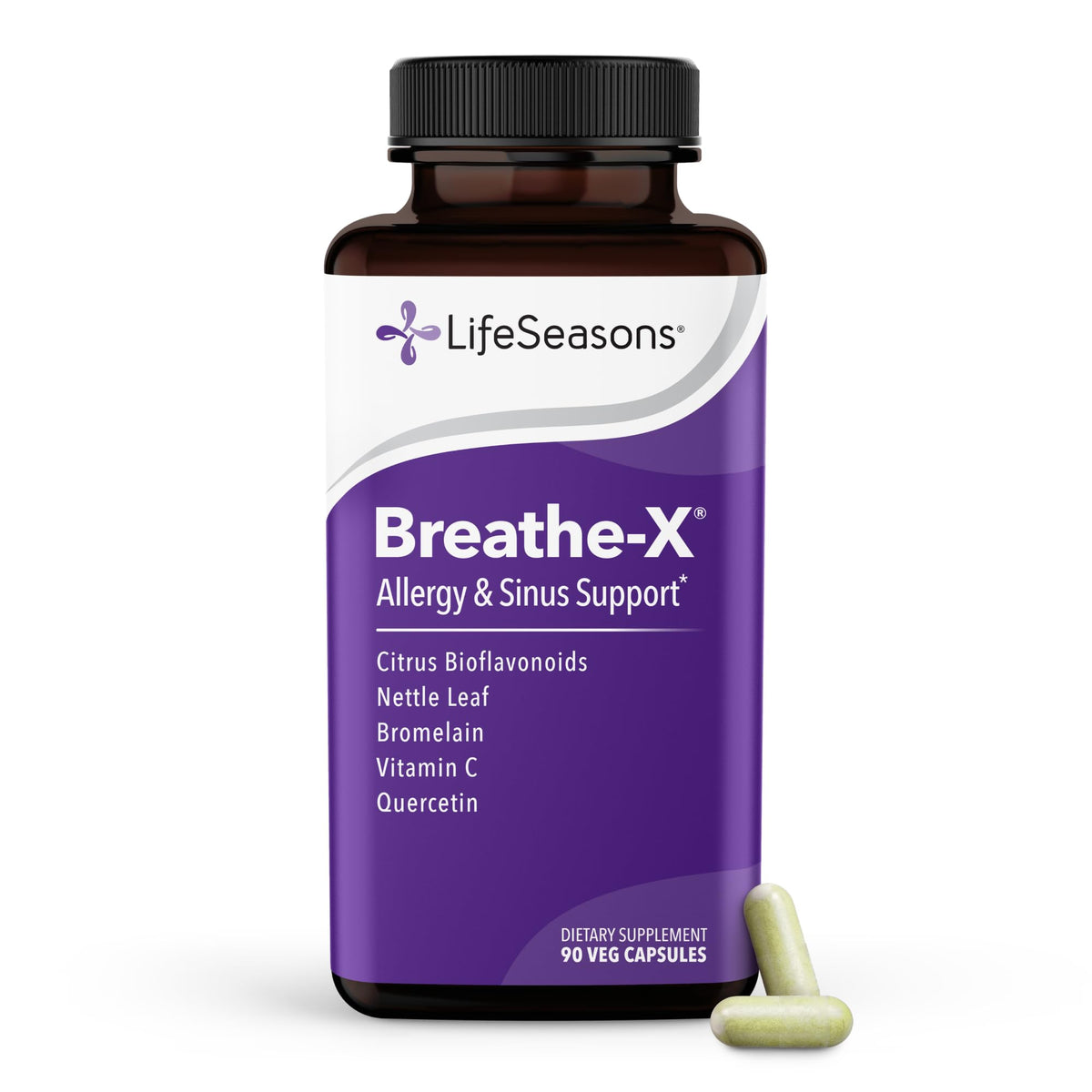 Flacon de Breathe-X LifeSeasons contenant 90 capsules