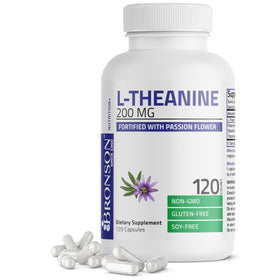 Flacon de Bronson L-Theanine 200 mg avec Passiflore, 120 capsules