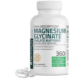 Flacon de Bronson Magnésium Glycinate 200 MG chélaté, 360 capsules