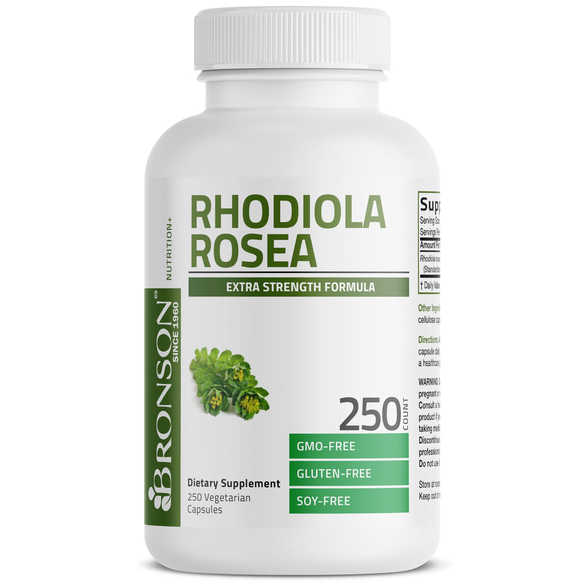 Flacon de Bronson Rhodiola Rosea 250 capsules vue de face