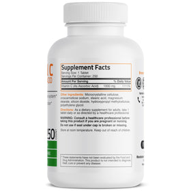Flacon de Bronson Vitamine C 1000mg 250 comprimés, étiquette visible