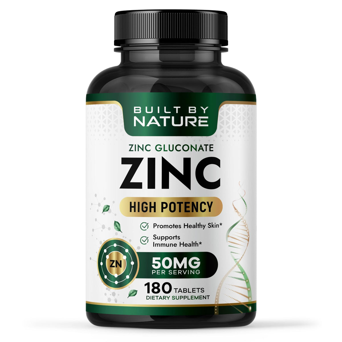 Flacon de Built by Nature Zinc 50 mg, 180 comprimés de gluconate de zinc